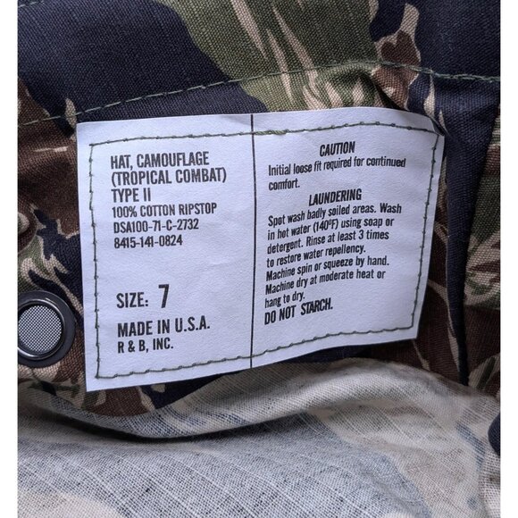 VTG 80s Tiger Stripe Tropical Jungle Combat Boonie Hat Size 7 Military Army Camo - Picture 6 of 6